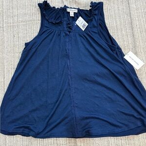 New York Laundry Deep Blue Ruffled Tank Top